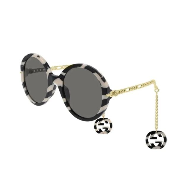 Gucci Gg0726S Asetat Gold Siyah Beyaz Yuvarlak Kadın Güneş Gözlüğü 003