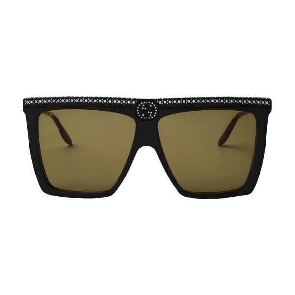 Gucci Gg0733S Taşlı Siyah Kare Kadın Güneş Gözlüğü